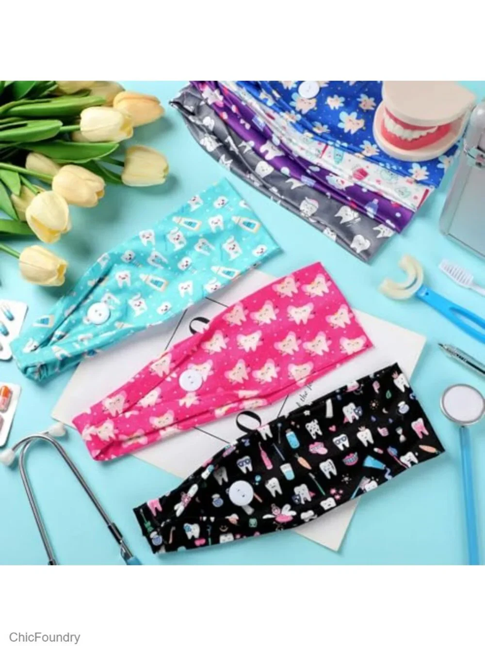12 Pack Nurse Headbands for Women, Elastic Fabric Dental Hygienist Headband,